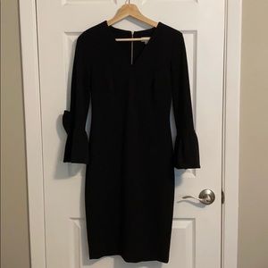 Calvin Klein black v-neck bell sleeve sheath dress